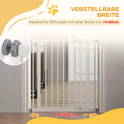 Apsauginiai varteliai šunims, užtvaros varteliai, apsauginiai varteliai naminiams gyvūnams, metalas, plastikas, 74–80 cm, balti