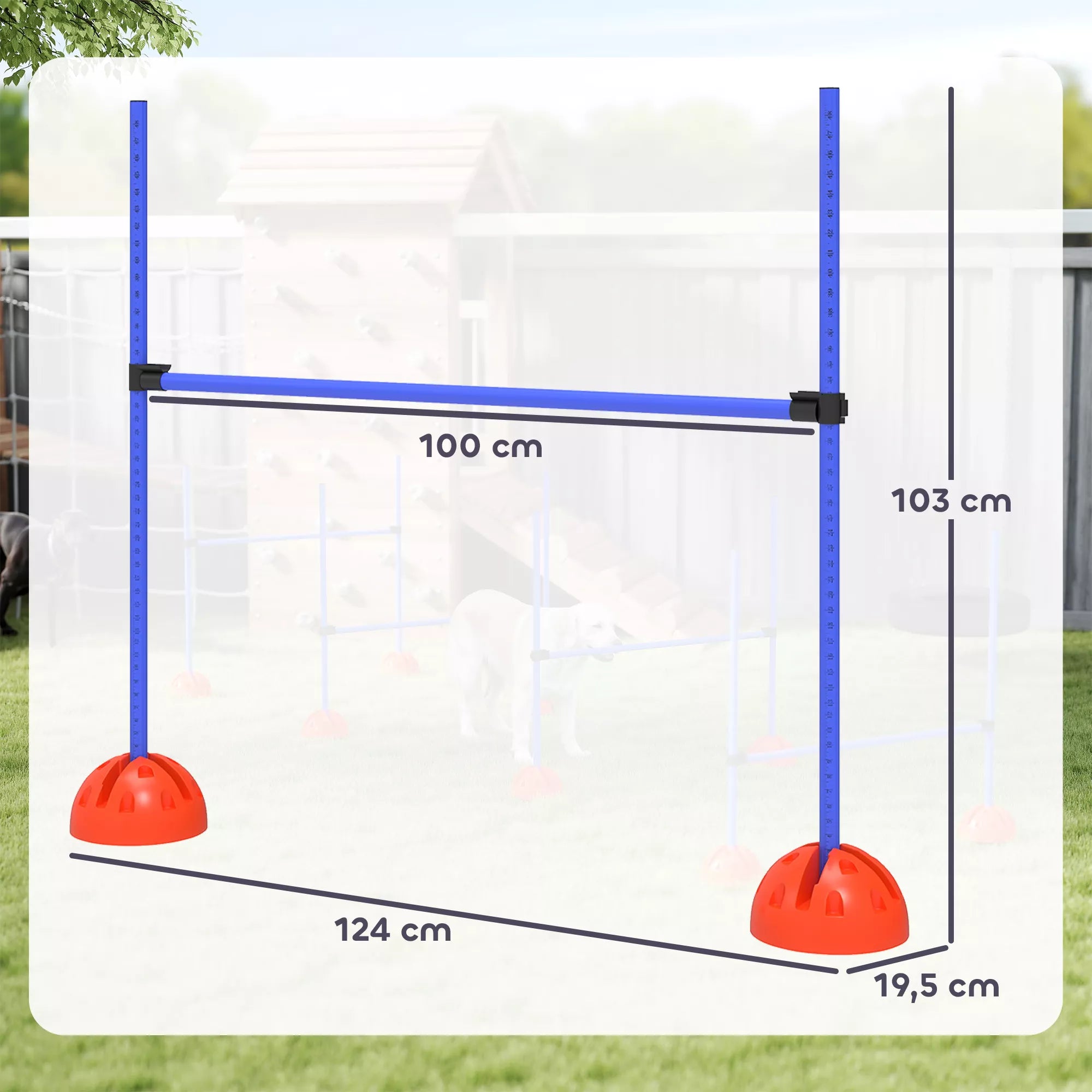 4 dalių šunų agility rinkinys su 4 kliūtimis ir nešimo krepšiu šuolių treniruotėms, mėlynas