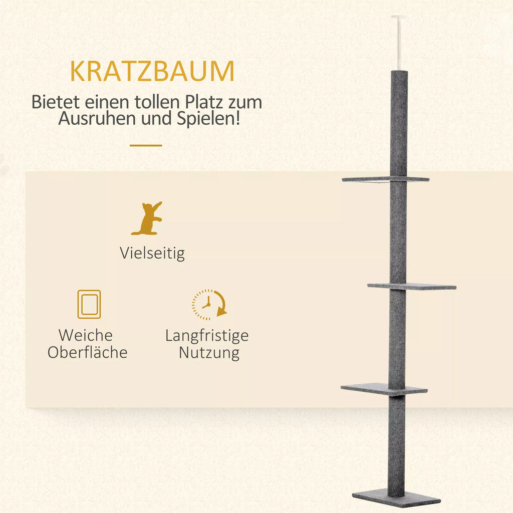 Griestu kaķu māja, augstums 228-260 cm, ar platformām, daudzlīmeņu, kāpšanas māja maziem un lieliem kaķiem, pelēka