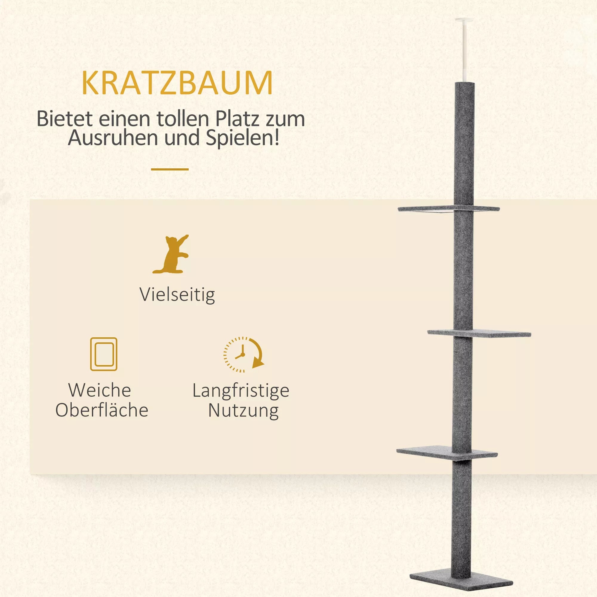 Griestu kaķu māja, augstums 228-260 cm, ar platformām, daudzlīmeņu, kāpšanas māja maziem un lieliem kaķiem, pelēka