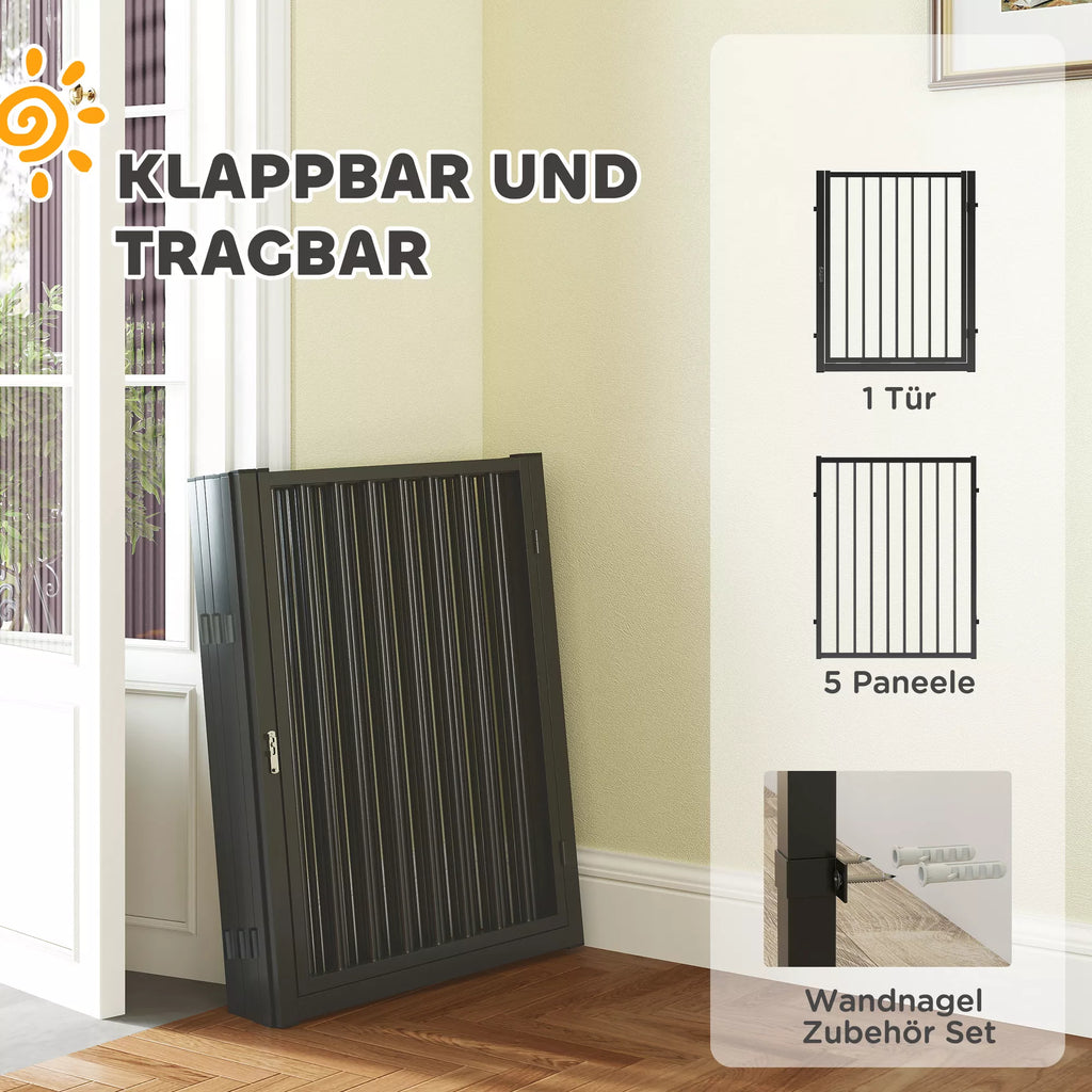 Šuniukų aptvaras, šunų aptvaras, šuniukų voljeras, 6 skydeliai su durelėmis, sulankstoma ir nešiojama šunų tvora, plienas, juoda