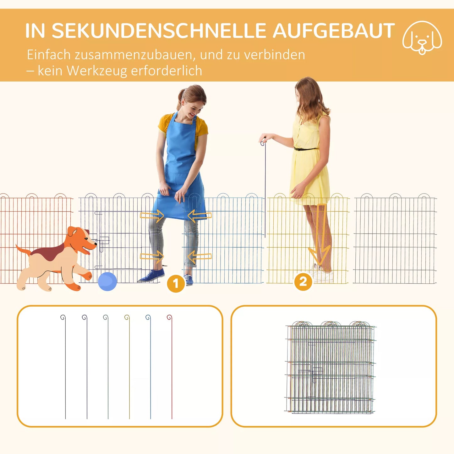 Laisvalaikio voljeras, šuniukų aptvaras, modulinis dizainas, užrakinamas, metalas, Ø120x60cm aukštis, spalvotas