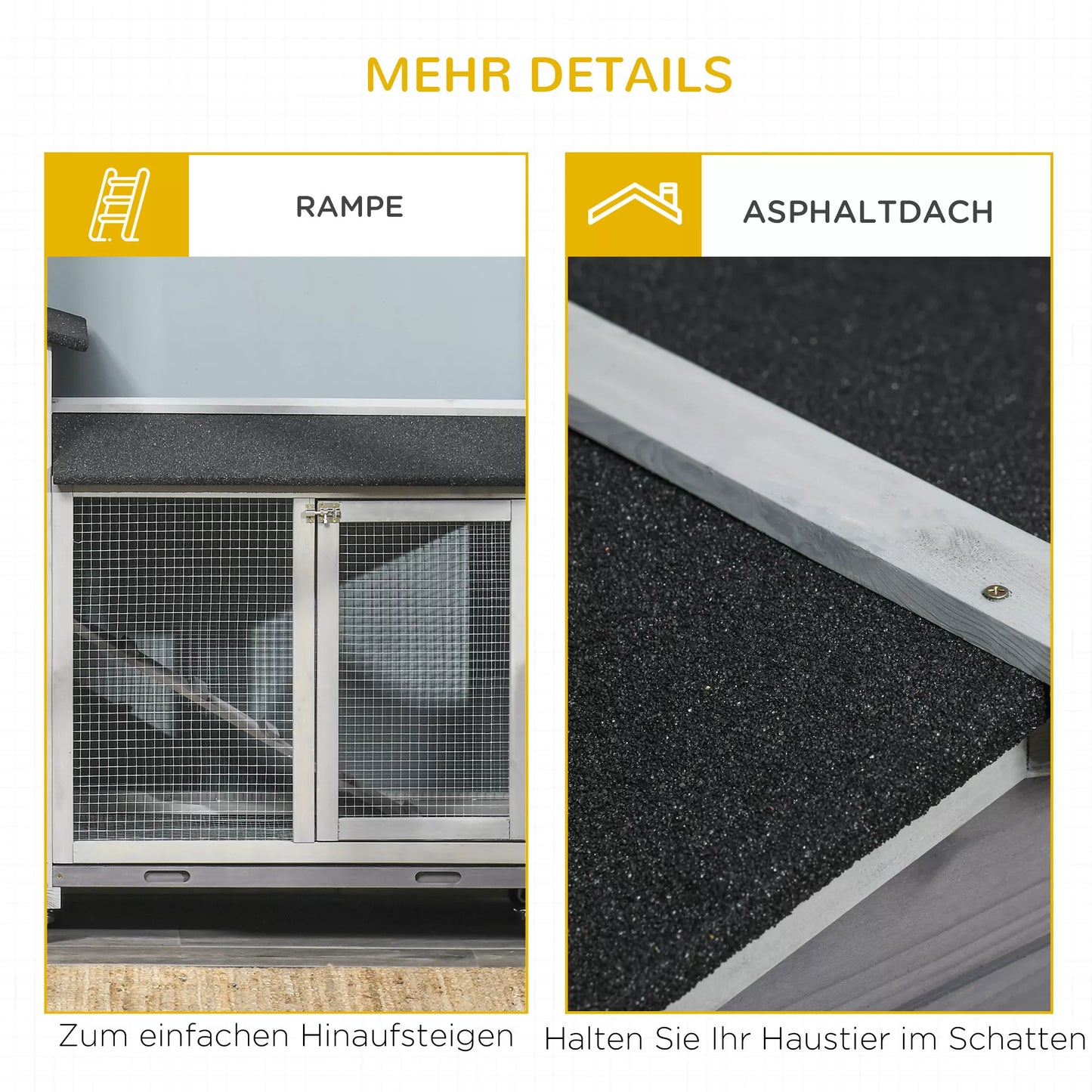 Triušių narvas 2 aukštų medinis triušių narvas 157,4 x 53 x 99,5 cm Triušių narvas su atspariu atmosferos poveikiui bituminiu stogu, laisvo judėjimo aptvaru, rampa, durimis, plieniniu tinklu, triušių narvas, lauko pilkos spalvos
