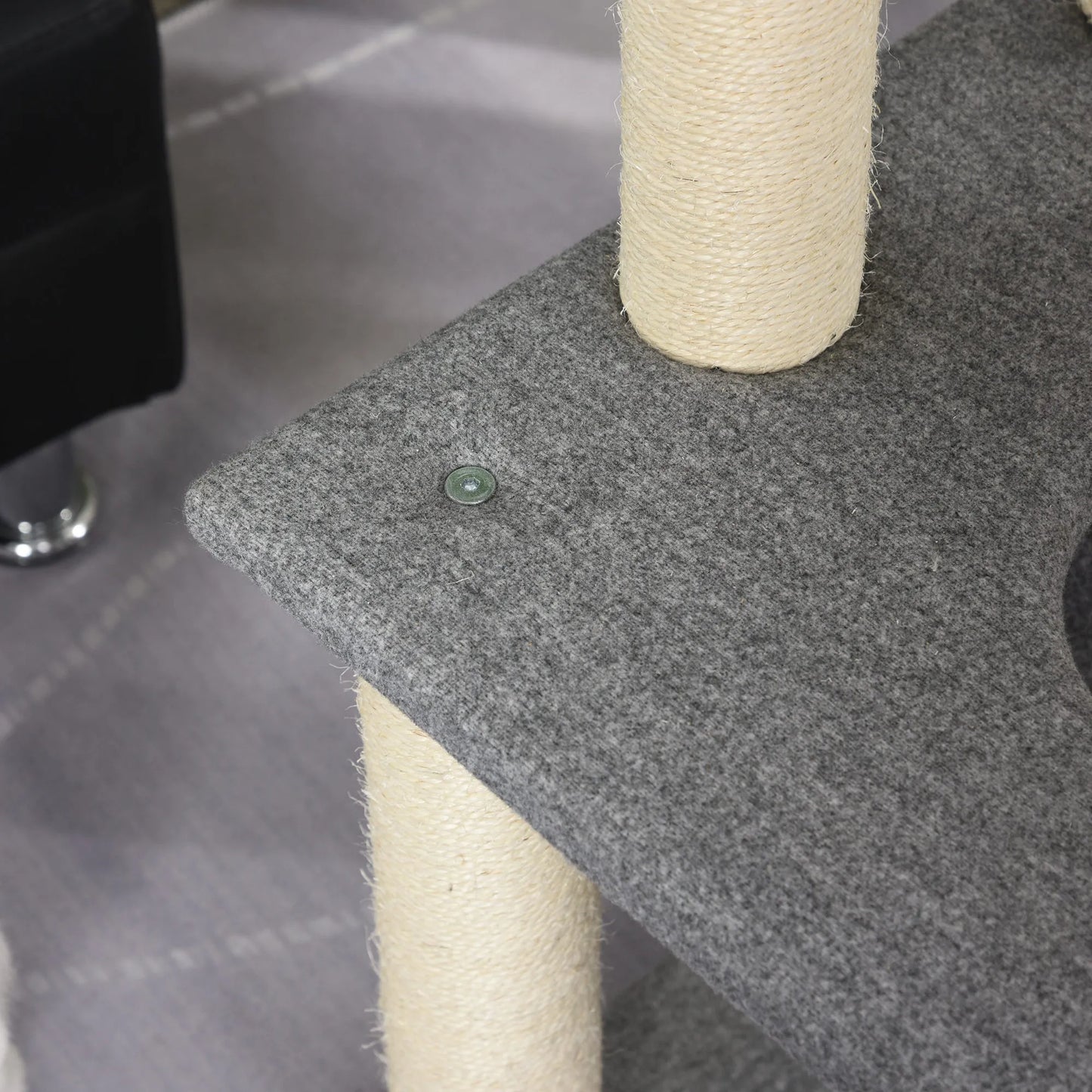 Didelis 155 cm aukščio kačių medis su hamaku Kačių medis su kopėčiomis Daugiapakopis kačių medis su kačių dėže, minkštu pagalvėliu Kačių baldai Sizalis Pilka ir balta