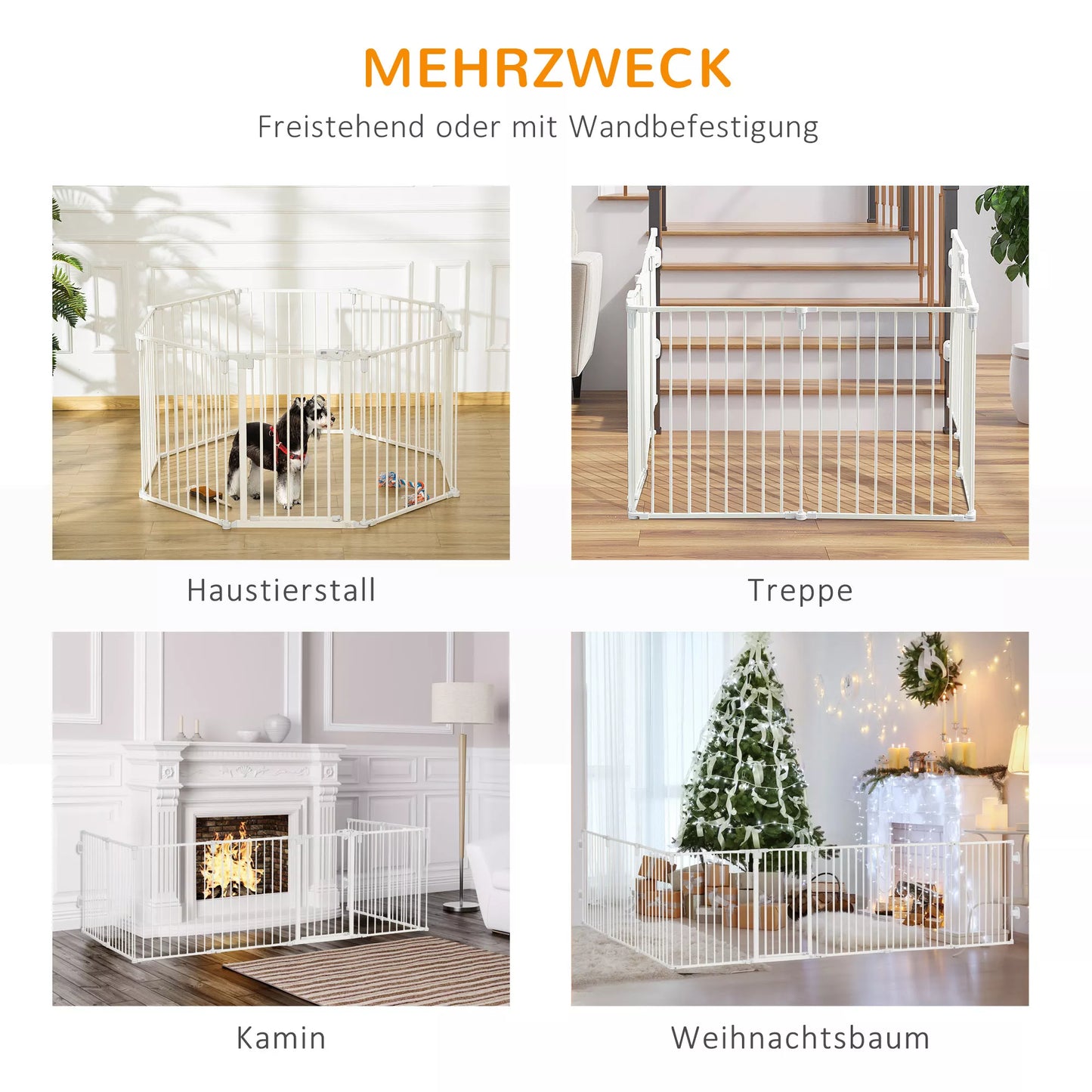 Lauko voljeras šuniukams, apsauginis atitvaras su durelėmis, sulankstomas, lankstus, 8 skydeliai po 60 x 76 cm, baltas