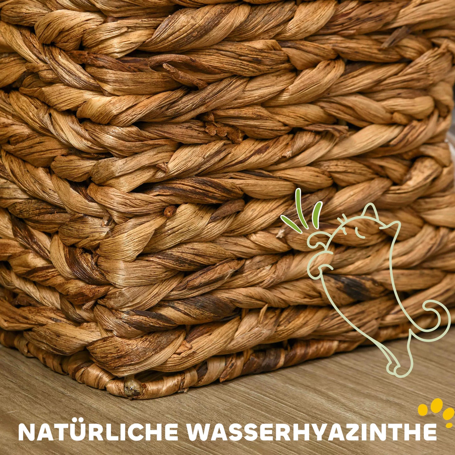 Kaķu māja ar skrāpējamo stabu, 3 līmeņi, mīksti spilveni, durvis, ūdens hiacinte, gaiši brūna