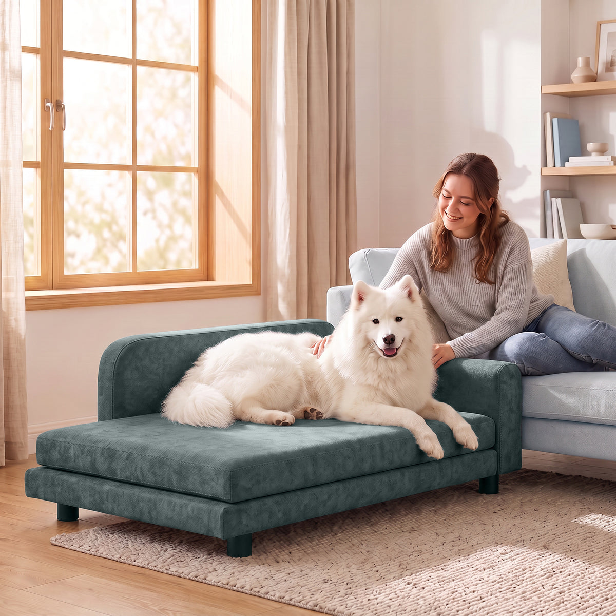 Sofa-guolis dideliems šunims su atlošu, 101x66x34,5 cm, išimama 6 cm pagalve, šunims iki 35 kg, pilka