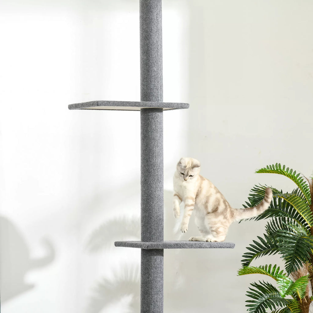 Griestu kaķu māja, augstums 228-260 cm, ar platformām, daudzlīmeņu, kāpšanas māja maziem un lieliem kaķiem, pelēka