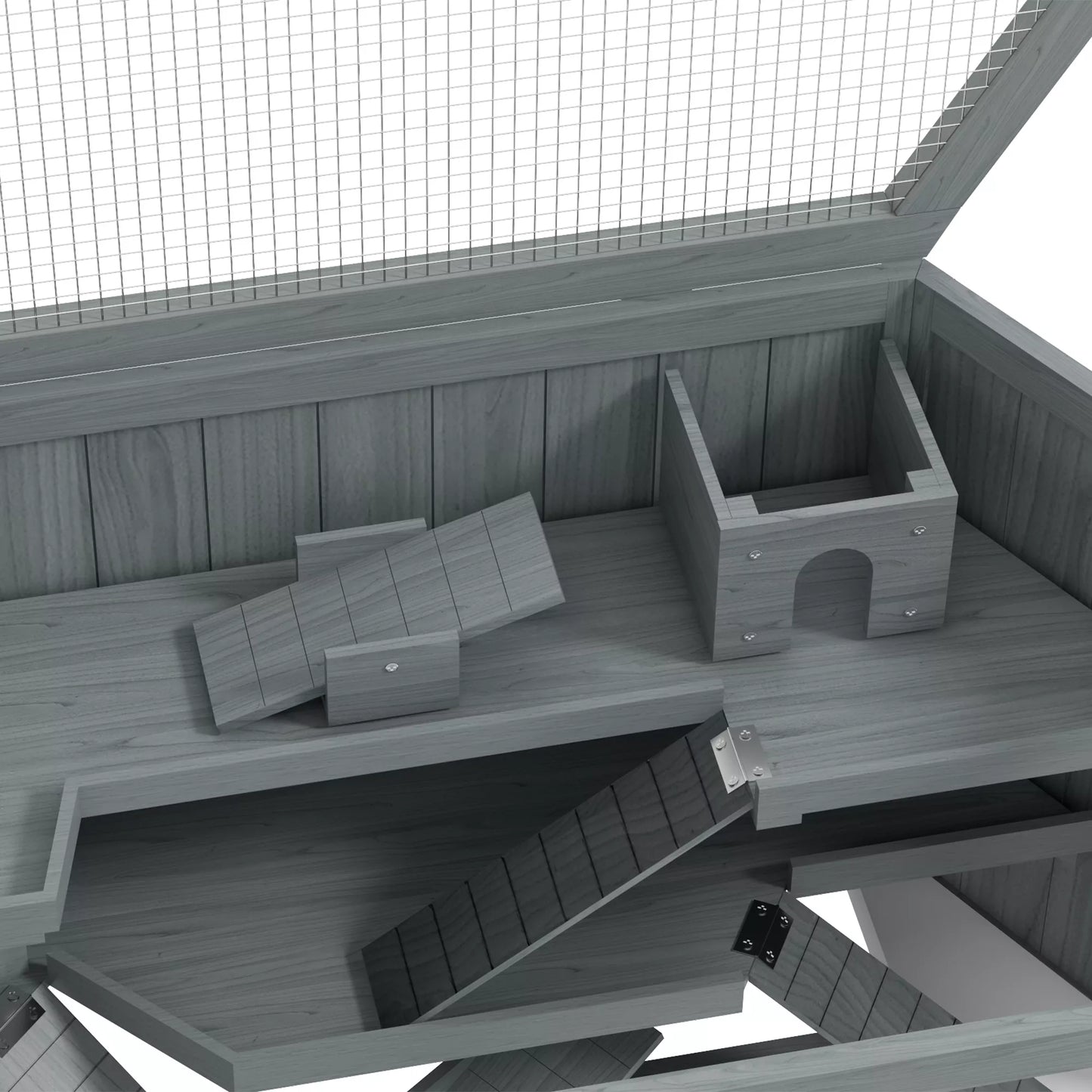 Narvas žiurkėnui, 3 aukštų, su išimamu dugnu, Medis/Metalas, 115x60x55 cm