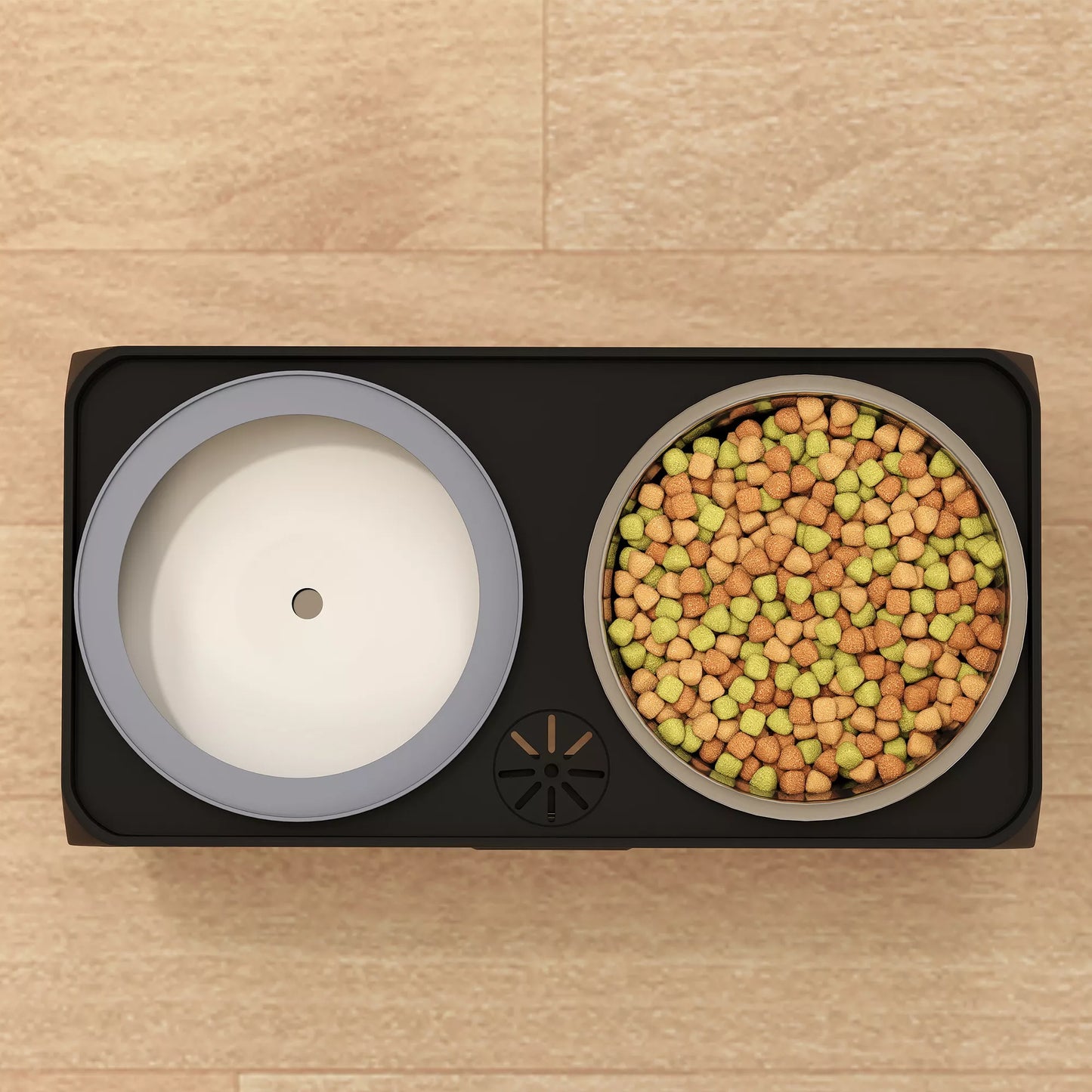 Padidintas šunų dubuo Reguliuojamo aukščio dubuo su vandens dubeniu 2 nerūdijančio plieno dubenys mažoms ir didelėms šunims Juodos spalvos