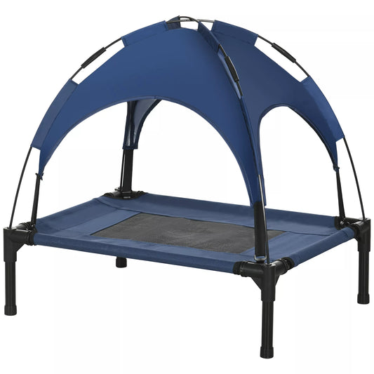 Lauko šuns guolis, atsparus oro sąlygoms, su stogeliu, 61 cm x 46 cm x 62 cm, mėlynas + juodas