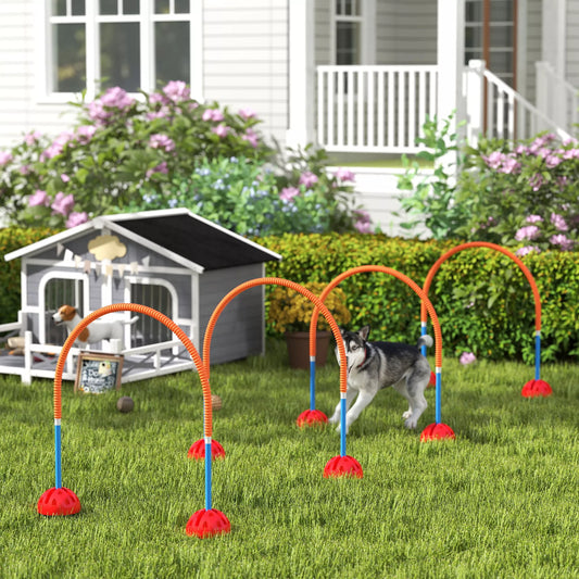 4 dalių šunų agility treniruočių įranga su 4 durimis, reguliuojamo pločio, su nešiojimo krepšiu, skirta sodui, mėlynos spalvos
