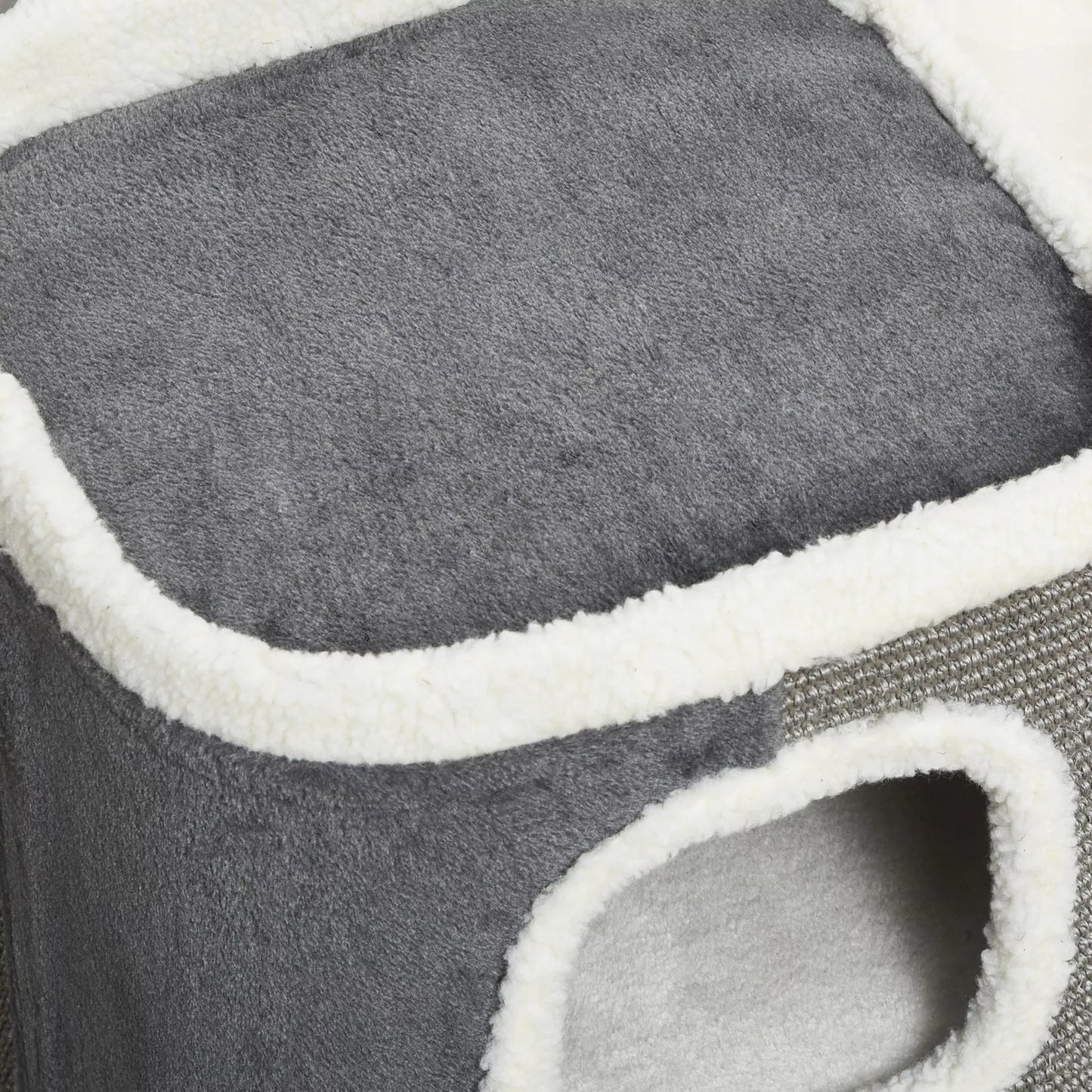 Katės draskyklė 3 lygiai, Katės medis, Laipiojimo medis katėms, Katės baldai, Medžio drožlių plokštė, aksominis poliesteris, Sizalis, Pilka+Balta, 40 x 40 x 74 cm