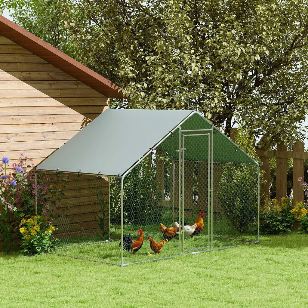 Vištidė 5–8 vištoms, stoginis tentas, užrakinamos durys, plieninis rėmas, 5,1 m², 3 x 1,7 x 1,9 m