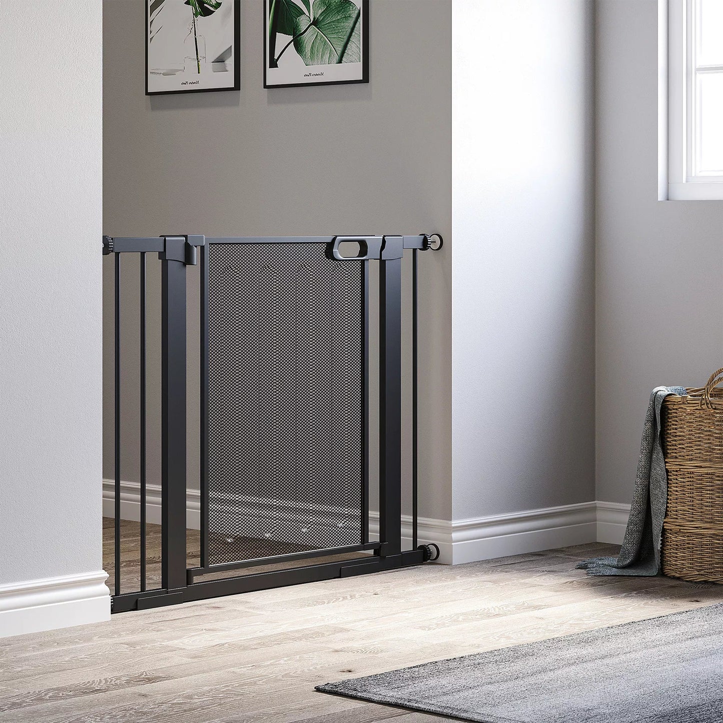 Apsauginiai varteliai laiptams ir naminiams gyvūnams, šunims, reguliuojami nuo 75 cm - 103 cm, juodi