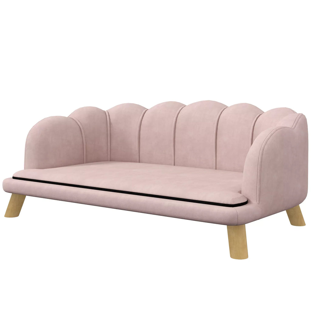 Naminių gyvūnų sofa vidutinio dydžio ir dideliems šunims iki 25 kg, tvirta medinė, paminkšta, rožinė
