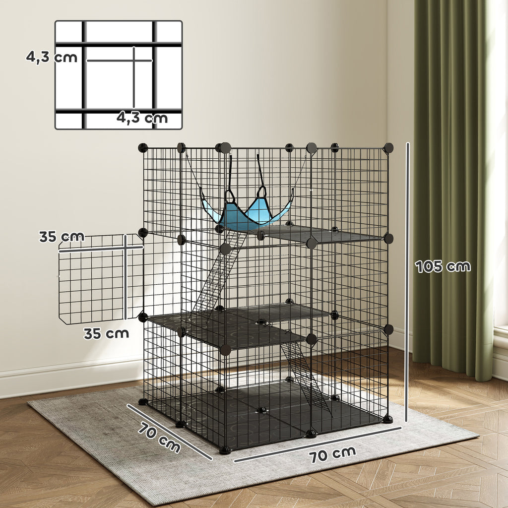 Narvas katėms 70x70x105 cm, modulinis, su platformomis, kopėtėlėmis ir hamaku, kačiukams iki 4 kg, juodas