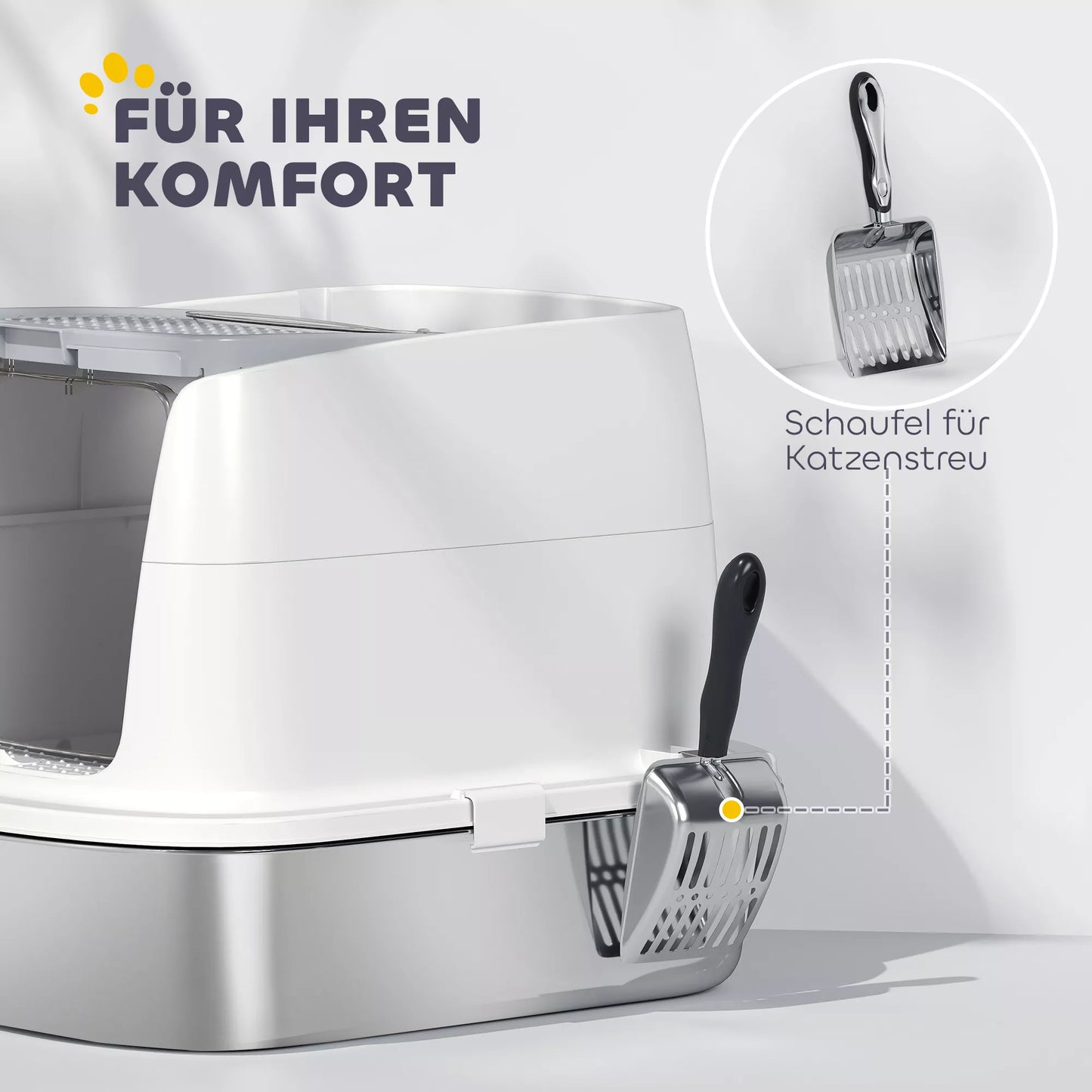 Uždaras nerūdijančio plieno kačių tualetas su durelėmis, kvapų maišeliais ir samteliu