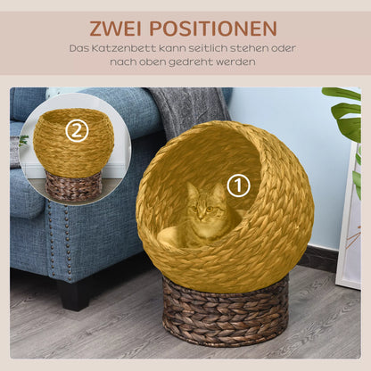 Kačių krepšys iš vandens hiacinto su pagalvėle, katės lovelė, naminių gyvūnėlių lovelė, 50 cm x 42 cm x 60 cm, Ruda + Smėlio