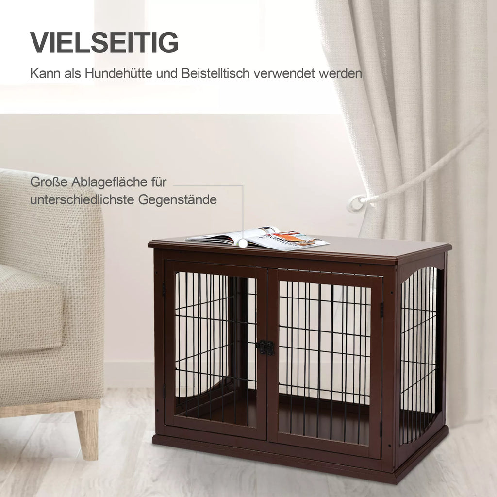 Suņu būris, 2 ieejas, slēdzams, MDF un metāls, 58,4 x 81,3 x 66 cm, melns