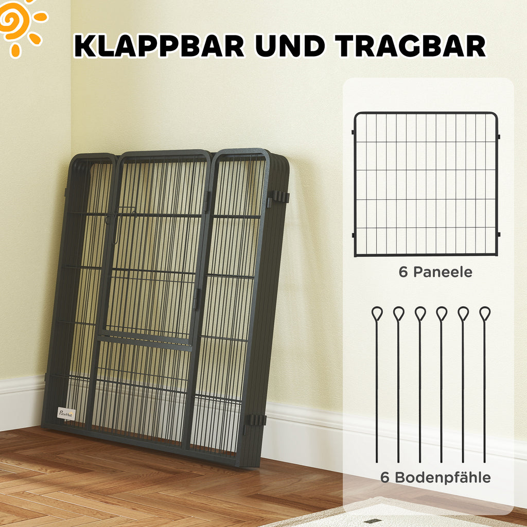 Aptvaras šuniukams iš 6 plieninių plokščių, 160x80x80 cm, sulankstomas, su durelėmis, pilkas