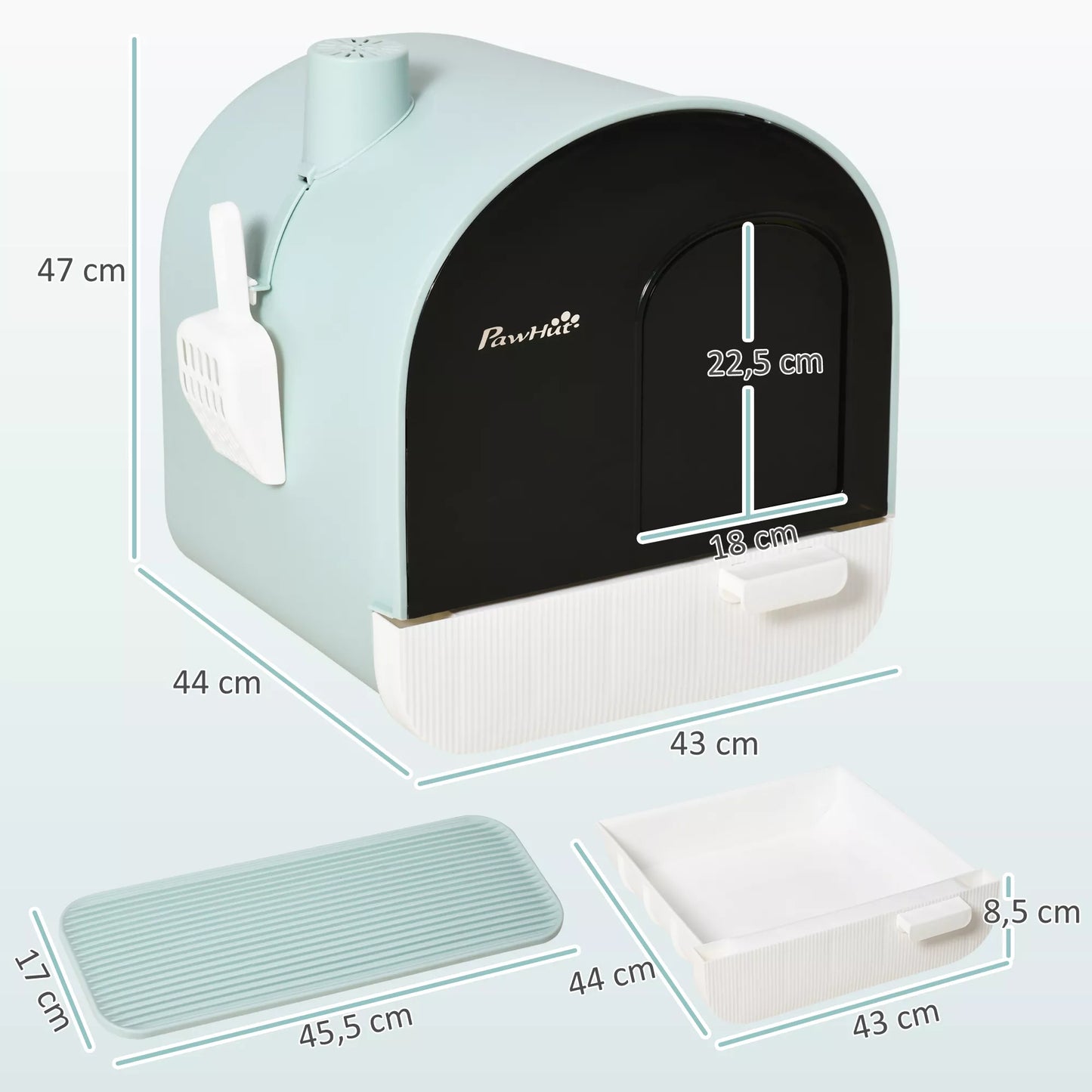 Katytės kraiko dėžutė su dangčiu, kraiko samtelis, kraiko gaudyklės kilimėlis, žalia 43 x 44 x 47cm
