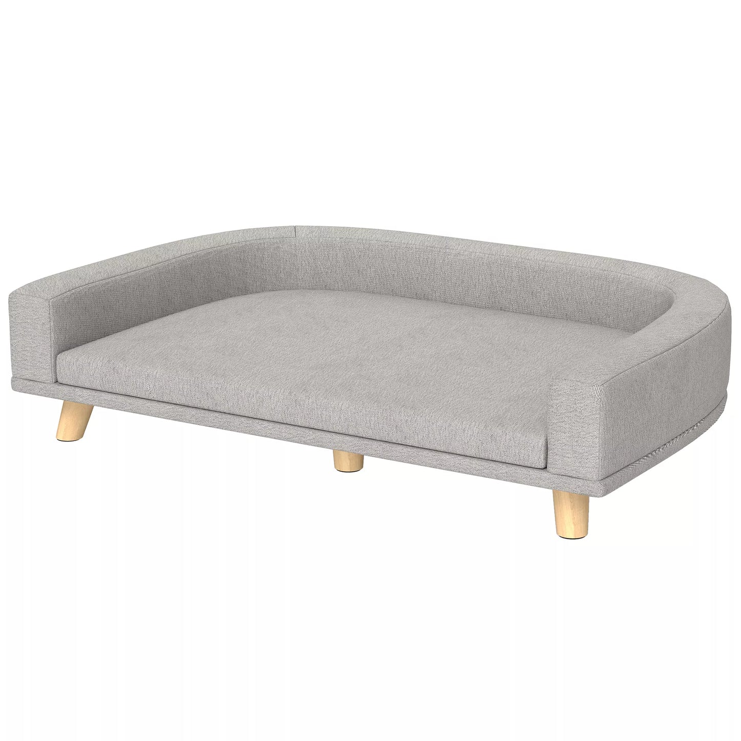 Šunų sofa dideliems šunims iki 30 kg, paminkštinta, su pušies medienos kojelėmis, 98 x 67 x 25 cm, pilka