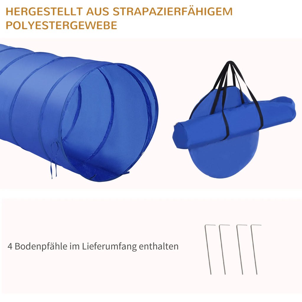 Agility rinkinys šunims, 5 dalių agility įranga šunų dresūrai, šuolių barjerų rinkinys su šunų tuneliu, 4 aukščio reguliuojami slalomstulpeliai, barjerai, pauzės dėžutė, nešiojimo krepšys – Agility rinkinys žaidimams ir dresūrai