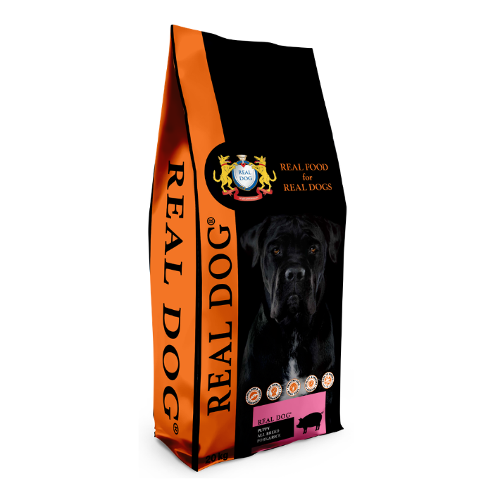 Real Dog Adult  All Breeds su kiauliena ir ryžiais 20kg