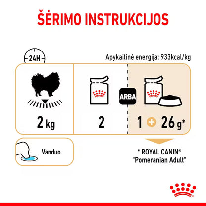 Royal Canin konservai Pomeranijos špicams šėrimo rekomendacijos
