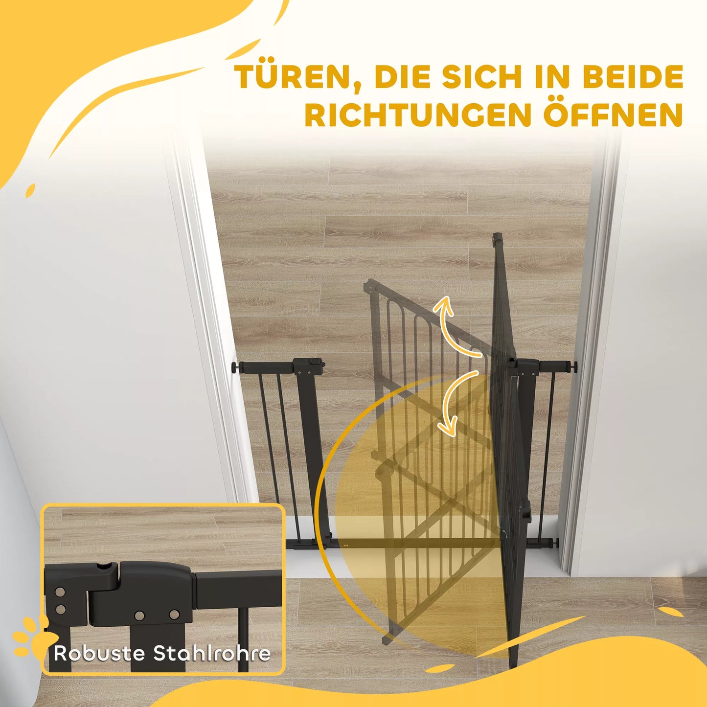 Suņu drošības vārtiņi, 76–104 cm, uzstādīšana bez urbšanas, vārtiņi kāpnēm