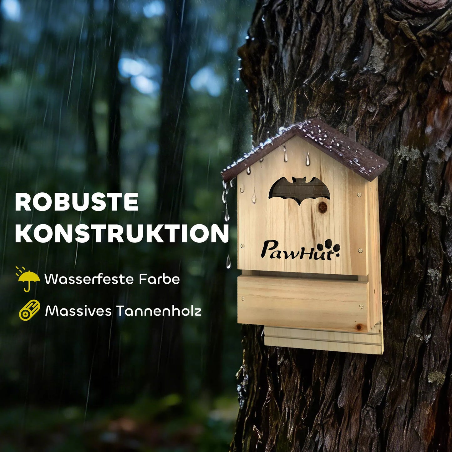 3 vnt. rąstinių medinių namelių šikšnosparniams rinkinys Šikšnosparnių namelis, skirtas pakabinti sode, 21,5 x 11,5 x 34 cm