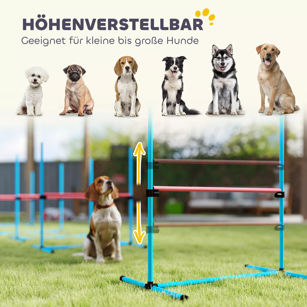 Agility rinkinys šunims 4 dalių aukščio reguliuojama agility įranga su 4 kliūtimis Nešimo krepšys 99 x 65 x 94 cm Šviesiai mėlyna