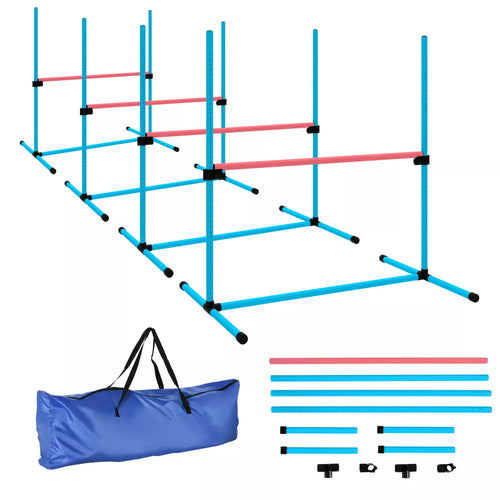 Agility rinkinys šunims 4 dalių aukščio reguliuojama agility įranga su 4 kliūtimis Nešimo krepšys 99 x 65 x 94 cm Šviesiai mėlyna