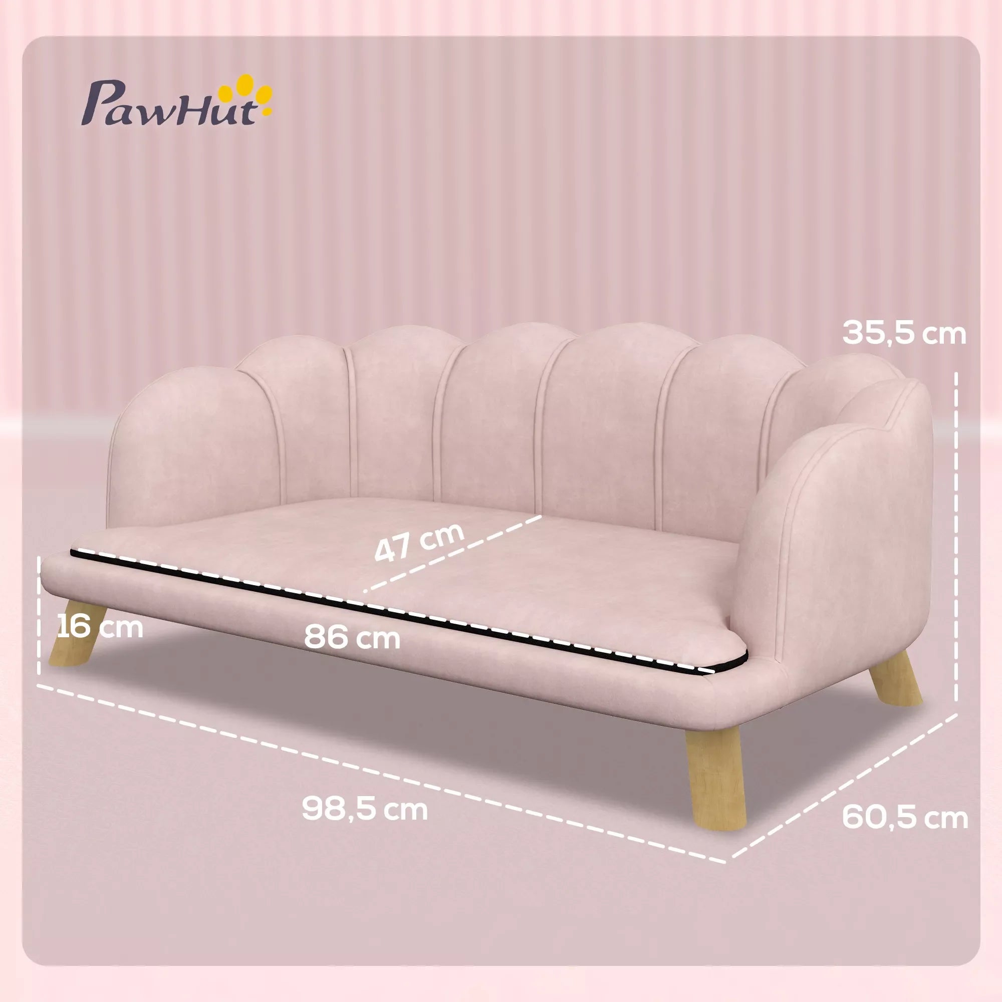 Naminių gyvūnų sofa vidutinio dydžio ir dideliems šunims iki 25 kg, tvirta medinė, paminkšta, rožinė