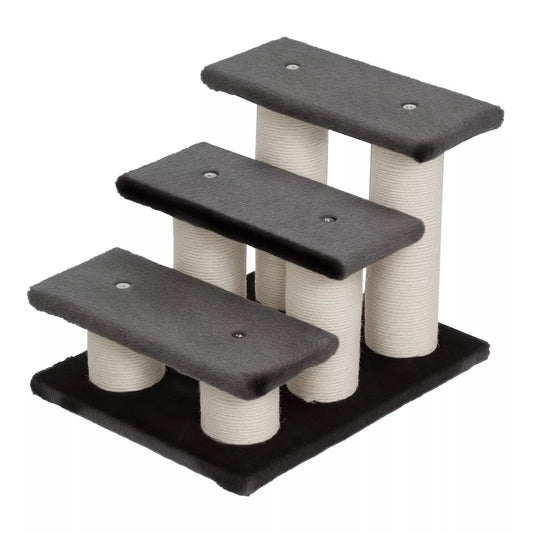 Šunų laipteliai 3 pakopų 34 cm aukščio naminių gyvūnėlių laipteliai šunims, katėms, su draskykle, šunų rampa, įlipimo pagalbininkas lovai, sofai, čiužiniui, tamsiai pilki