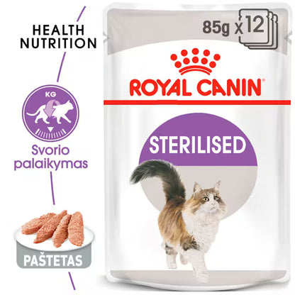Sterilized drėgnas pašaras sterilizuotoms katėms Royal Canin (paštetas) svorio palaikymui