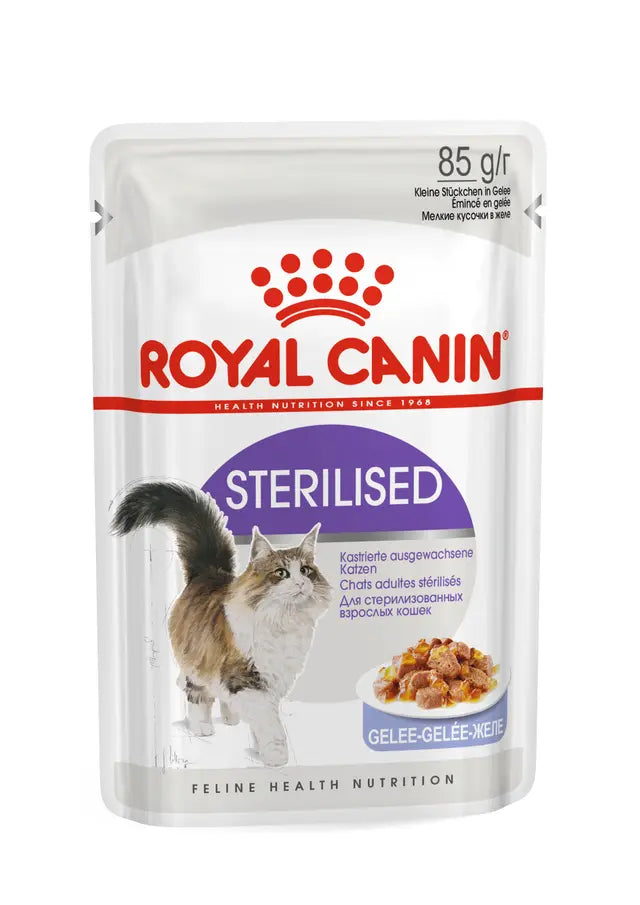 Sterilized drėgnas pašaras sterilizuotoms katėms Royal Canin (ploni griežinėliai drebučiuose)