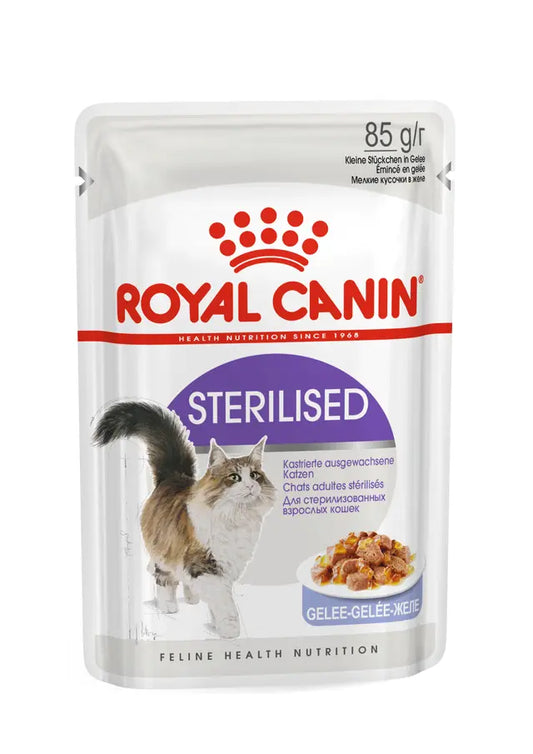 Sterilized drėgnas pašaras sterilizuotoms katėms Royal Canin (ploni griežinėliai drebučiuose)