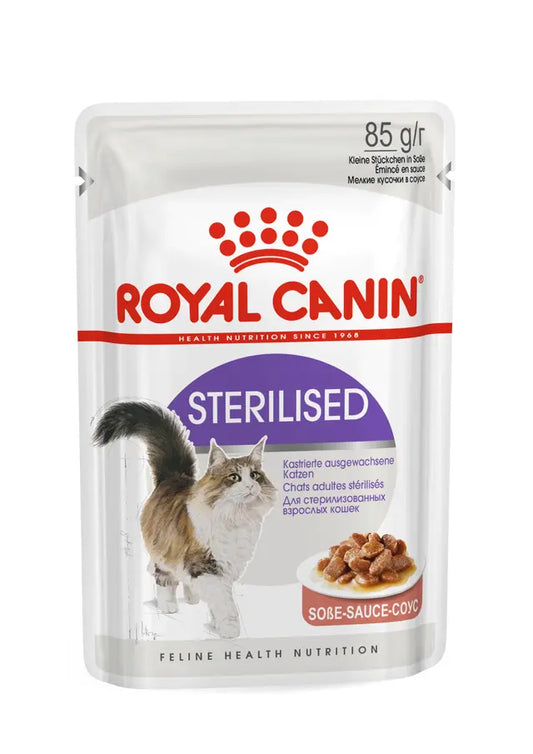 Sterilized drėgnas pašaras sterilizuotoms katėms Royal Canin (ploni griežinėliai padaže)