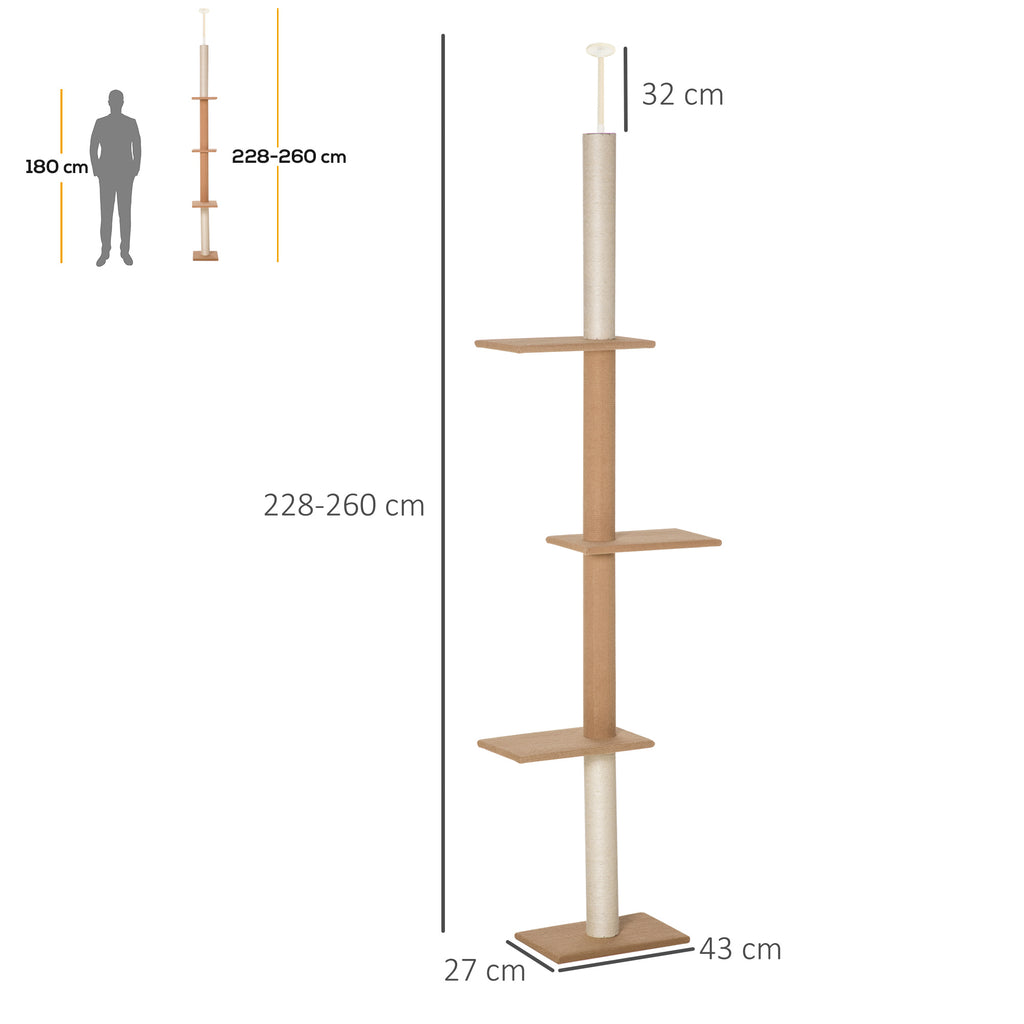 Draskyklė iki lubų 228–260 cm, reguliuojamo aukščio, su 4 platformomis, katėms iki 4 kg, chaki