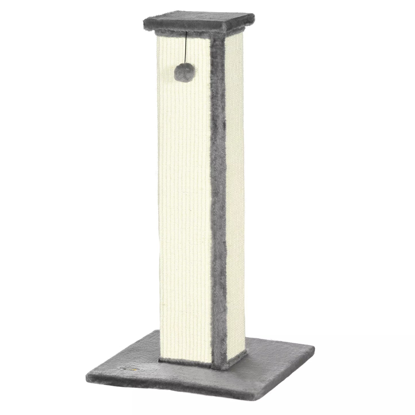 Kačių draskyklė, su žaidimo kamuoliuku, pliušas, sizalis, 41 cm x 41 cm x 81 cm, kreminė + pilka