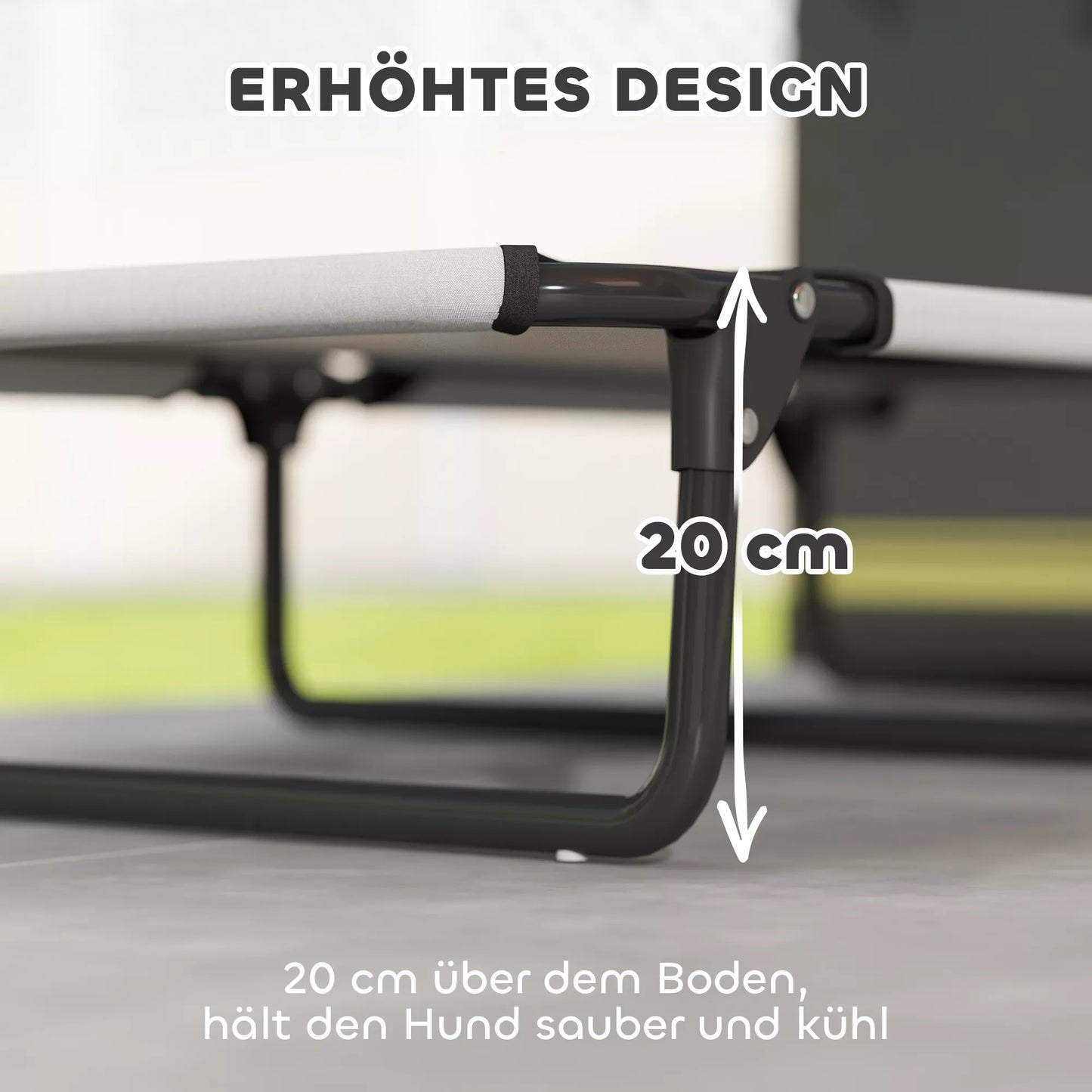 Nešiojama paaukštinta šunų lova, pakeltas naminių gyvūnėlių gultas su kvėpuojančiu tinkleliu, dideliems šunims, šviesiai pilka