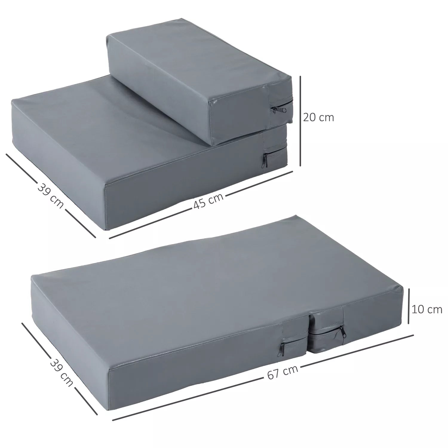 Gyvūnų laipteliai 2 pakopų, sulankstomi, iki 7 kg. Kilimas/pagrindas katėms ir šunims, pilkos spalvos, L45 x P39 x A20 cm