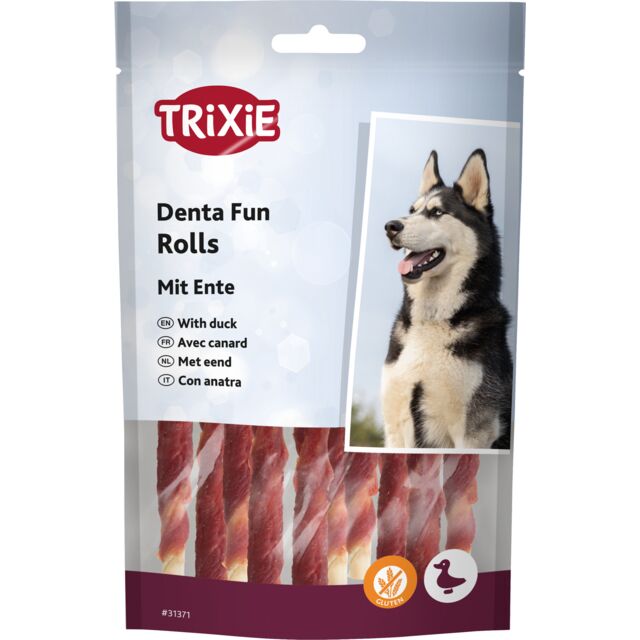 TRIXIE Denta Fun skanėstai šunims, kramtomi antienos suktinukai 120 g nauja pakuotė