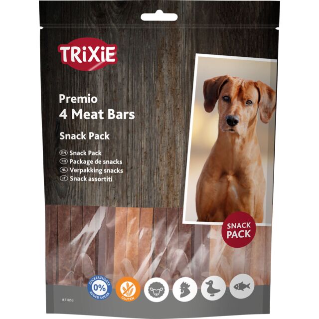 TRIXIE PREMIO 4 Meat Bars, vištiena/antiena/ėriena/lašiša, 4x100 g nauja pakuotės išvaizda