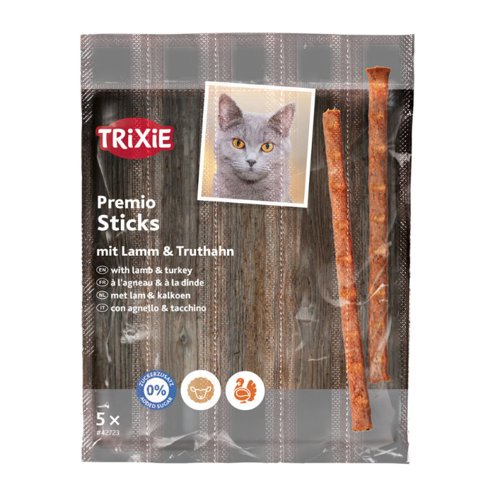 TRIXIE  PREMIO Stick Quintett, lamb-turkey, skanėstas katėms 5x5 g NAUJA PAKUOTĖ