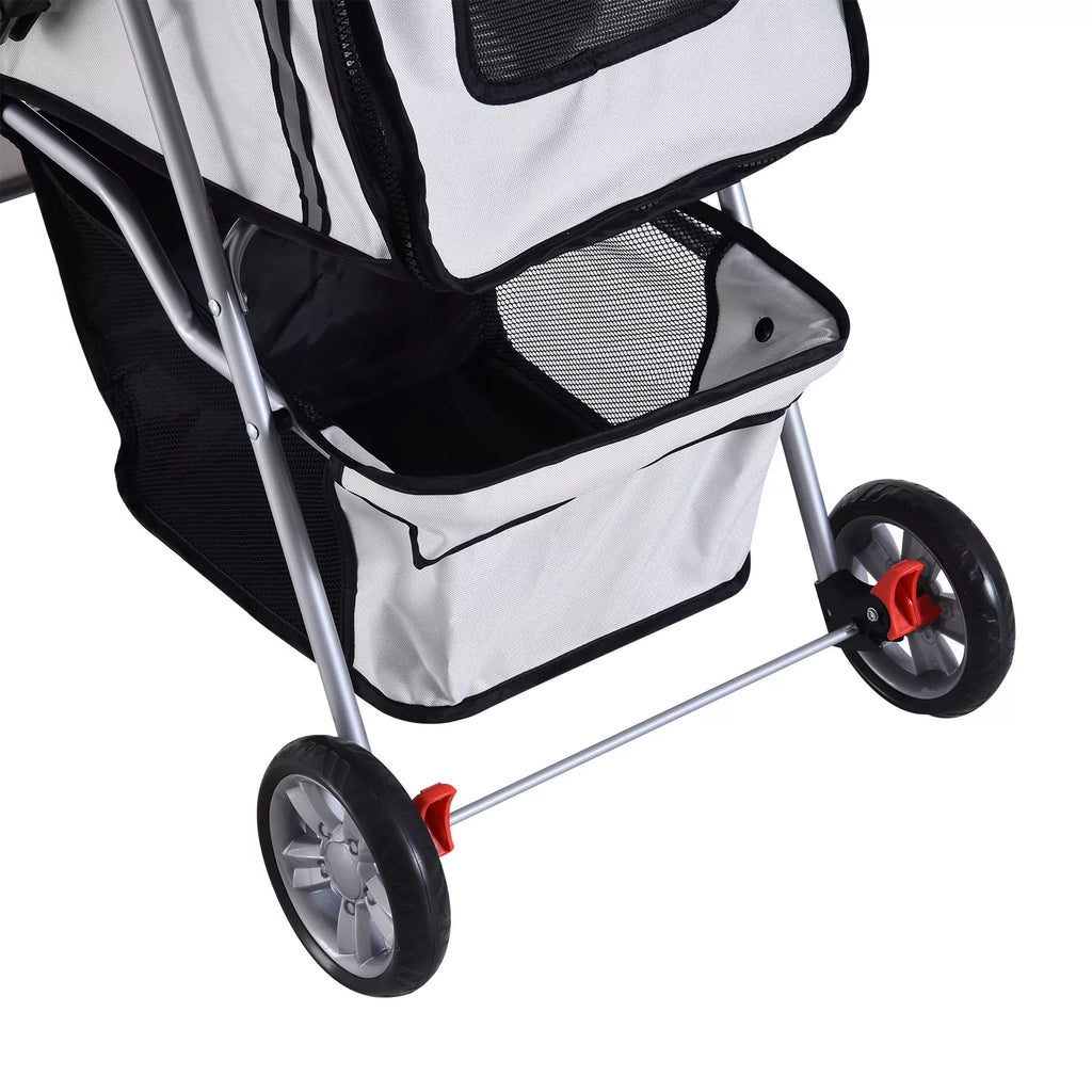 Suņu ratiņi līdz 10 kg, salokāmi, regulējams jumtiņš, 2 krūzīšu turētāji, sudrabkrāsas