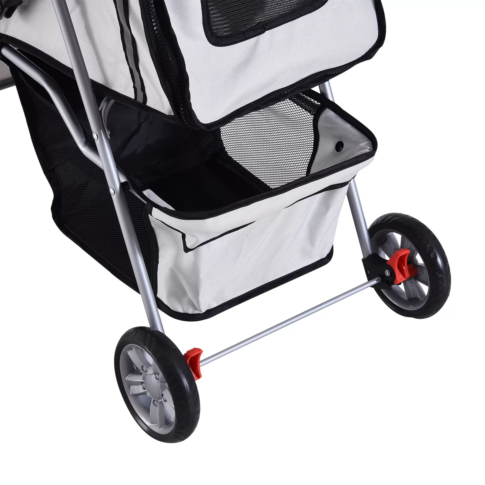 Suņu ratiņi līdz 10 kg, salokāmi, regulējams jumtiņš, 2 krūzīšu turētāji, sudrabkrāsas