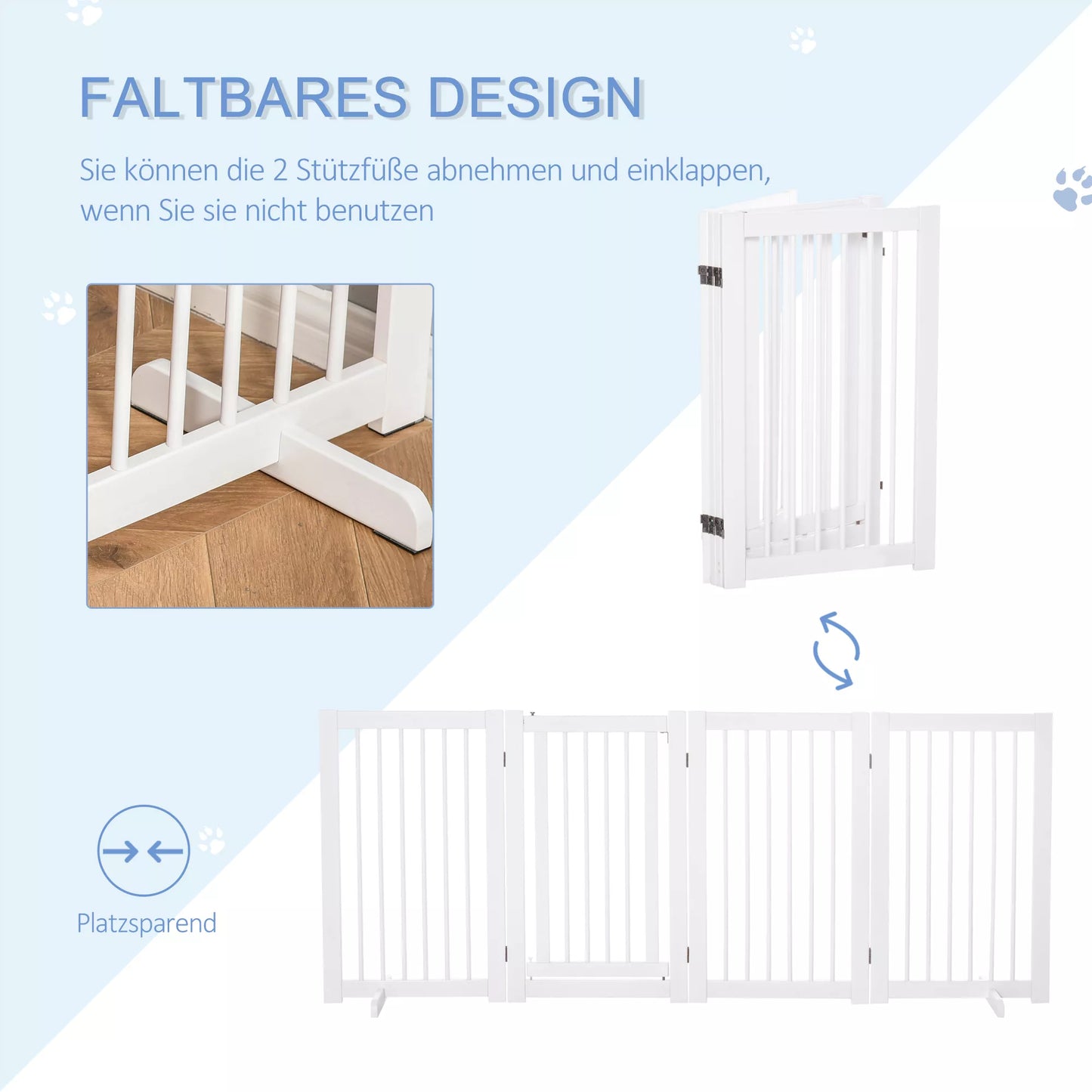 Suņu drošības vārtiņi, 4 daļu, 220 x 91 cm, salokāmi, drošības vārtiņi ar durvīm, brīvi stāvoši suņu vārtiņi ar 2 atbalsta kājām, koka kāpņu vārtiņi gaitenim, virtuvei, kāpnēm, balti